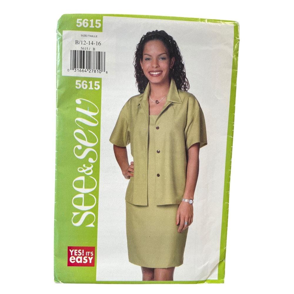 See & Sew B5615 Sewing Pattern Womens Size 12-16 Dress Jacket Uncut FF
